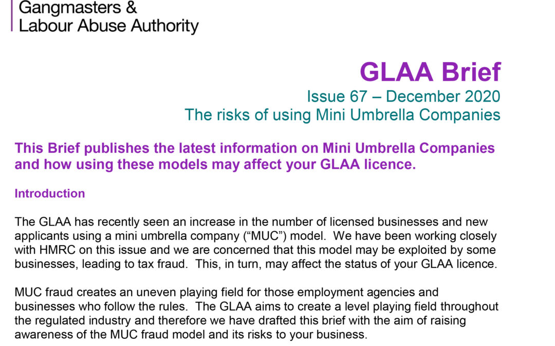 GLAA Brief – The risks of using Mini Umbrella Companies